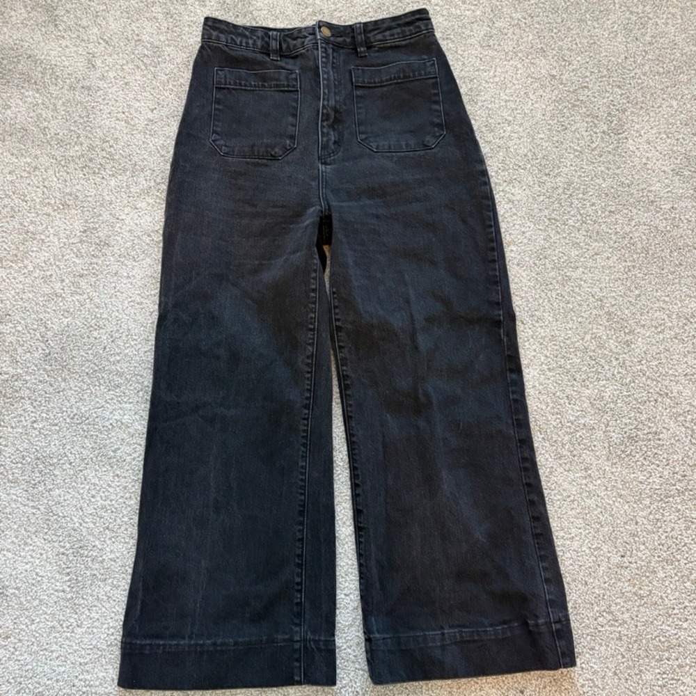 ROLLA'S Black Cropped Wide Leg Flare Sailor Jeans